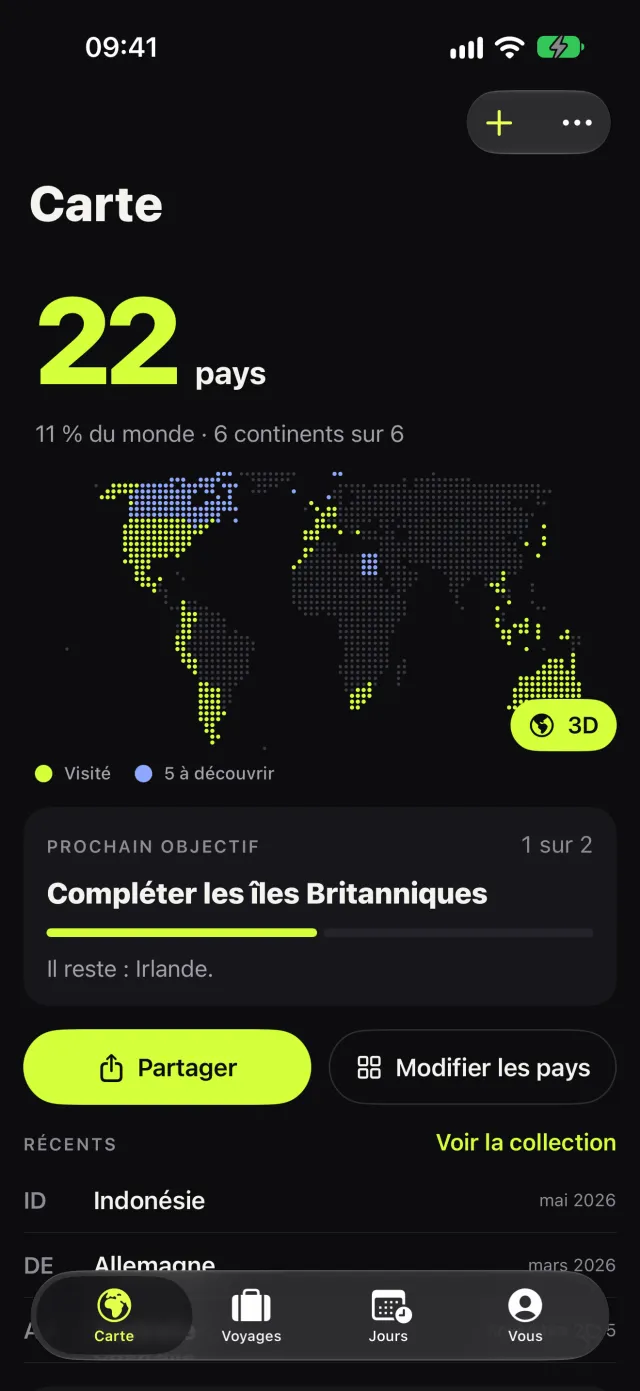L'onglet Jours : vous pouvez rester dans l'espace Schengen jusqu'au 22 novembre