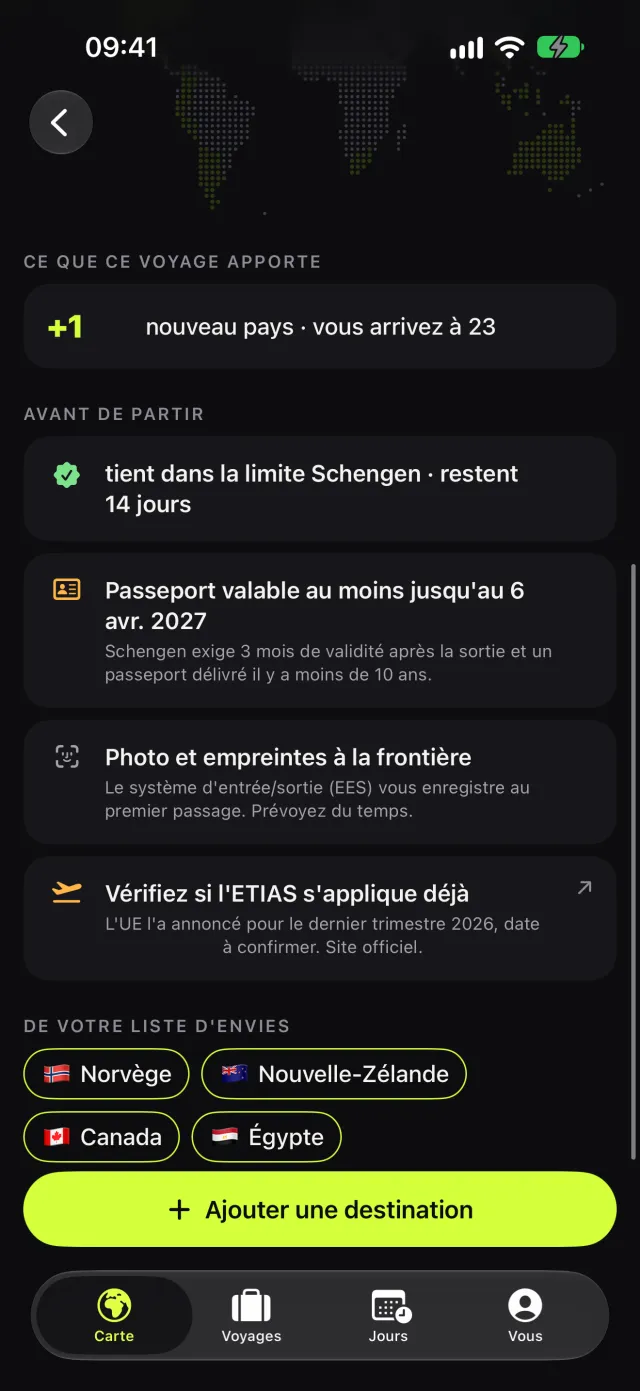 « Puis-je faire ce voyage ? » avant de réserver, avec passeport, EES et ETIAS vérifiés